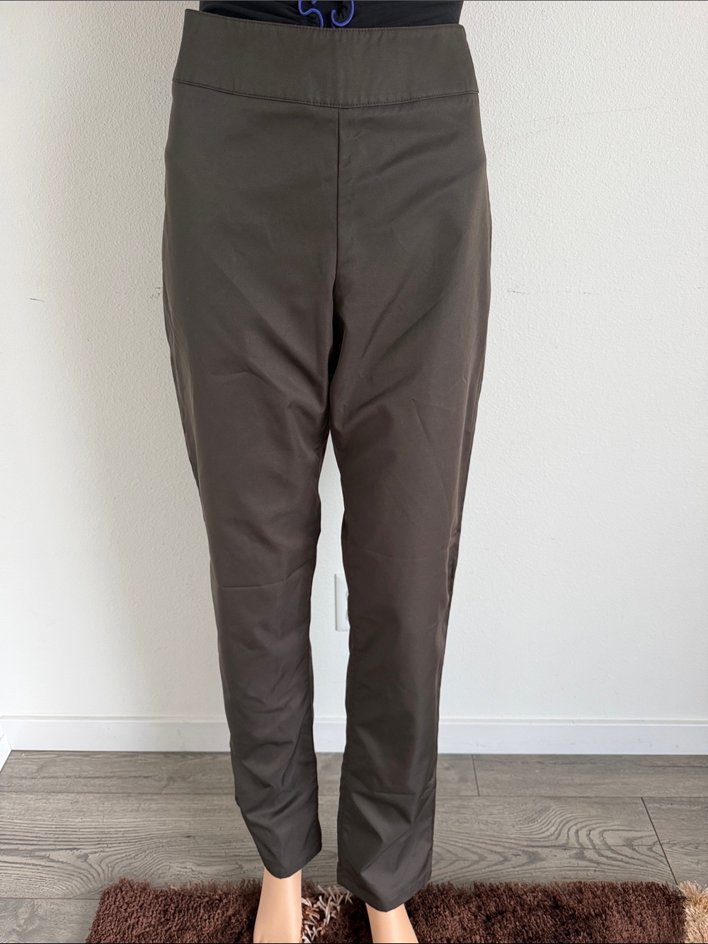 Women's Slim Straight Chino Pants in Dark Brown/Dark Green Olive Color